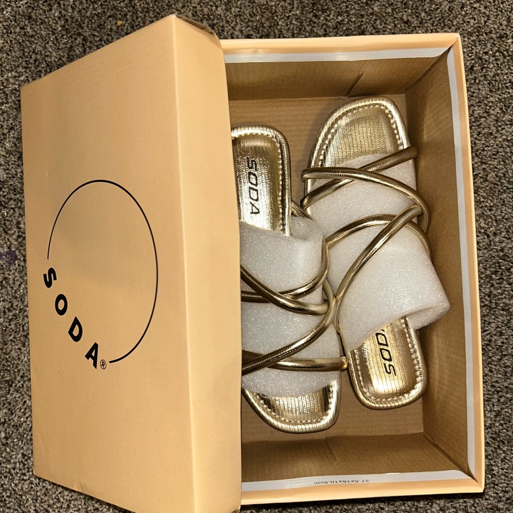 Soda Women's Metallic Gold and Cream Sandals